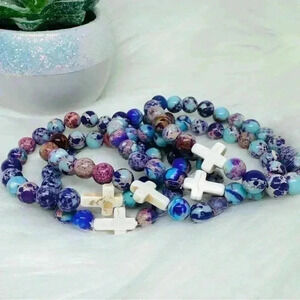 Colorful Retro Style Cross Beaded Bracelet
